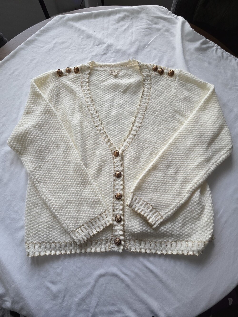 Pol Antropologie Wool Blend Cream And Gold Oversize Cardigan Large